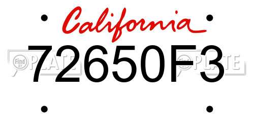 72650F3 California License Plate