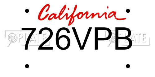 726VPB California License Plate