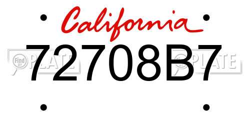 72708B7 California License Plate
