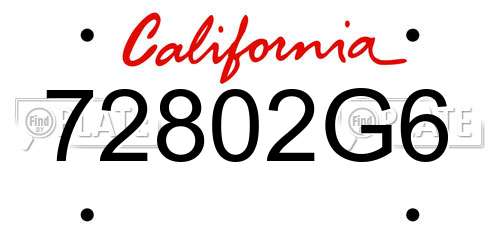 72802G6 California License Plate