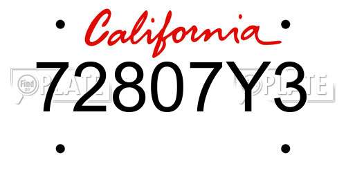 72807Y3 California License Plate