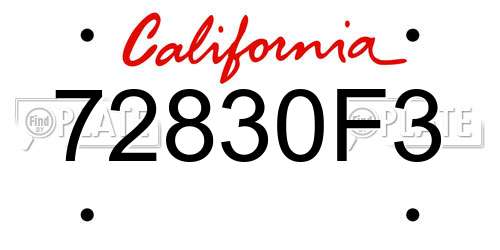 72830F3 California License Plate