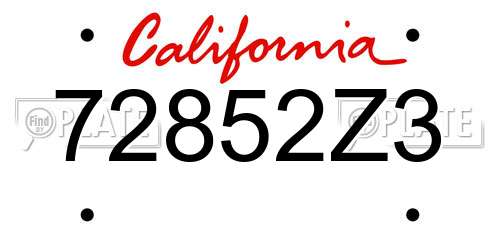 72852Z3 California License Plate