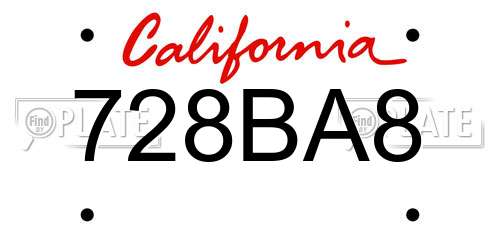 728BA8 California License Plate