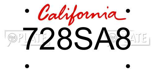 728SA8 California License Plate