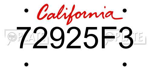 72925F3 California License Plate
