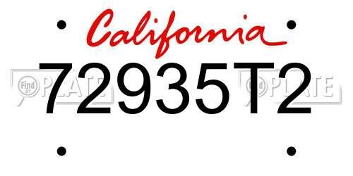 72935T2 California License Plate