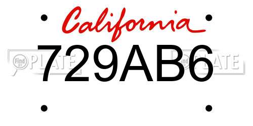 729AB6 California License Plate