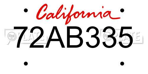 72AB335 California License Plate