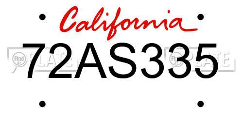 72AS335 California License Plate