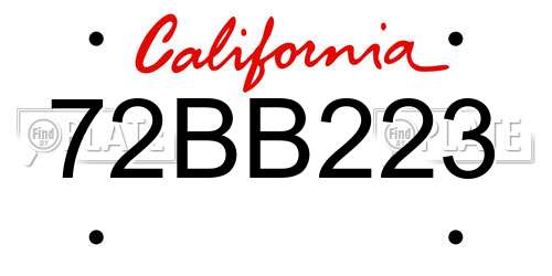 72BB223 California License Plate