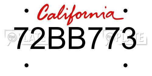 72BB773 California License Plate