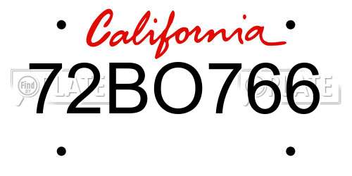 72BO766 California License Plate