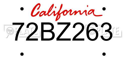 72BZ263 California License Plate