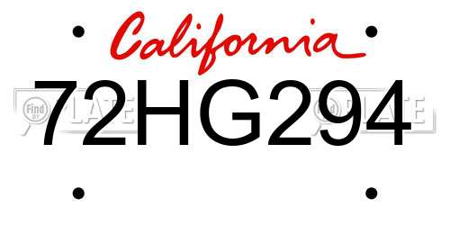 72HG294 California License Plate