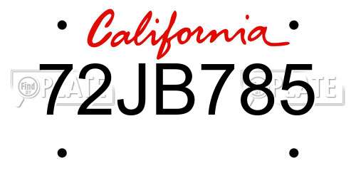 72JB785 California License Plate