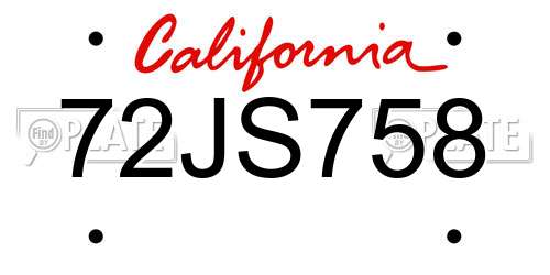 72JS758 California License Plate