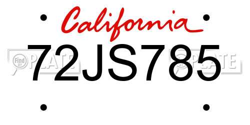 72JS785 California License Plate