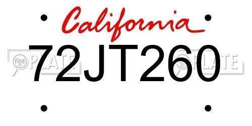 72JT260 California License Plate