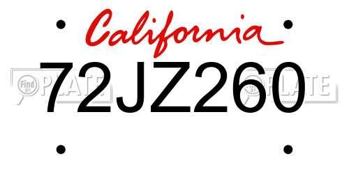 72JZ260 California License Plate