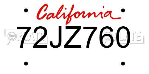 72JZ760 California License Plate
