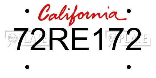 72RE172 California License Plate