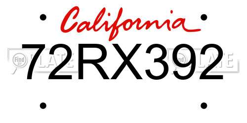 72RX392 California License Plate