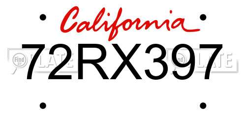 72RX397 California License Plate