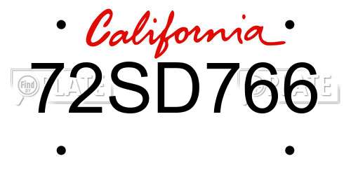 72SD766 California License Plate