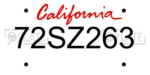 72SZ263 California License Plate