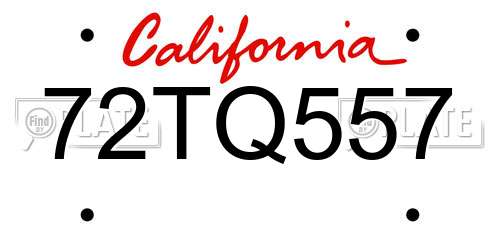 72TQ557 California License Plate