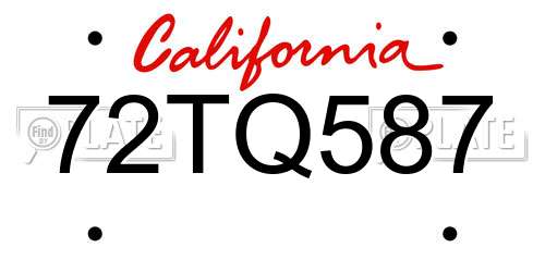 72TQ587 California License Plate
