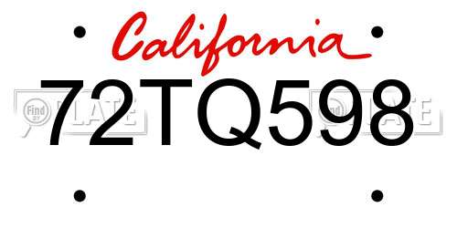 72TQ598 California License Plate