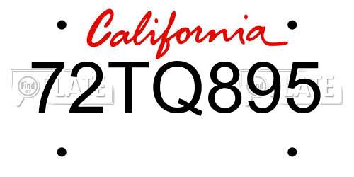 72TQ895 California License Plate