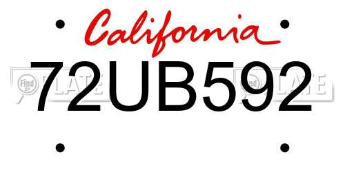72UB592 California License Plate
