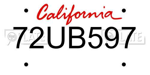 72UB597 California License Plate