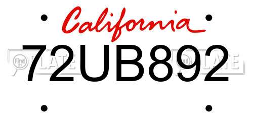 72UB892 California License Plate