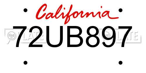 72UB897 California License Plate