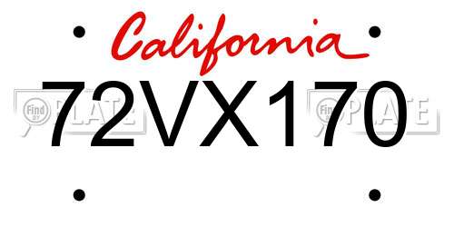 72VX170 California License Plate