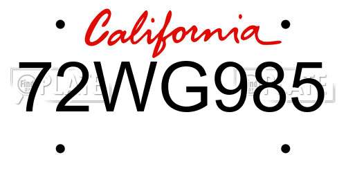 72WG985 California License Plate
