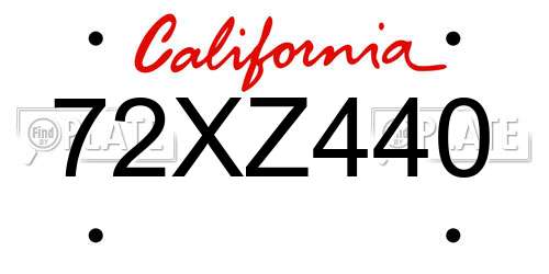 72XZ440 California License Plate