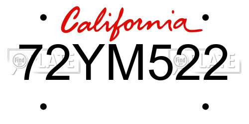 72YM522 California License Plate