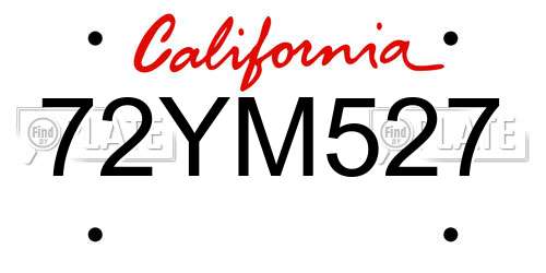 72YM527 California License Plate