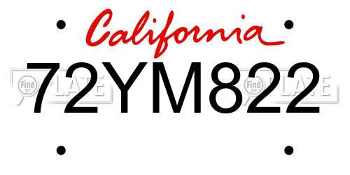 72YM822 California License Plate