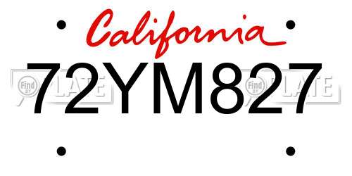72YM827 California License Plate