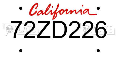 72ZD226 California License Plate