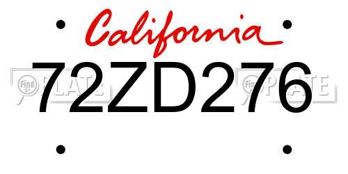 72ZD276 California License Plate