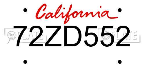72ZD552 California License Plate
