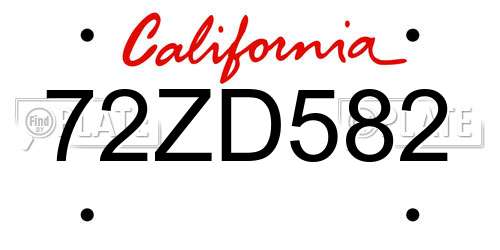 72ZD582 California License Plate