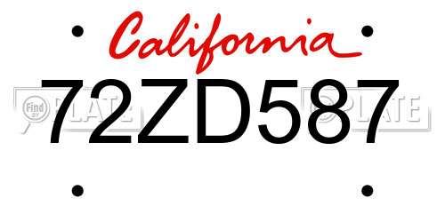 72ZD587 California License Plate